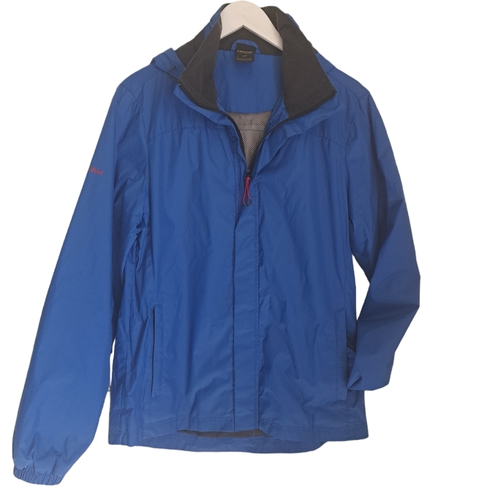 Mens FAR WEST blue windbreaker jacket zip mesh lined tuck away hood nylon SMALL
